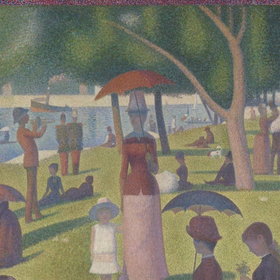 Detail of A Sunday on La Grande Jatte by Georges Seurat showing the brushwork and surface texture of the painting Detail of A Sunday on La Grande Jatte by Georges Seurat showing the brushwork and surface texture of the painting