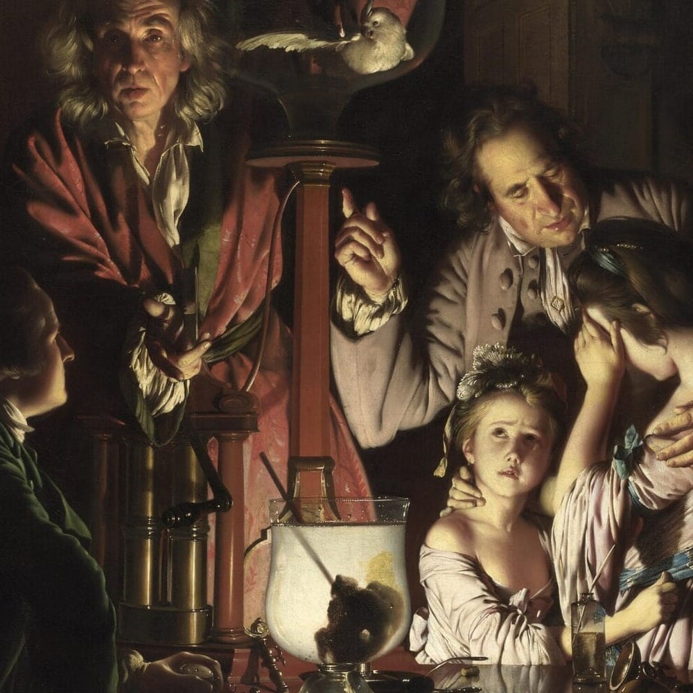 Detail of An Experiment on a Bird in the Air Pump by Joseph Wright of Derby showing the brushwork and surface texture of the painting Detail of An Experiment on a Bird in the Air Pump by Joseph Wright of Derby showing the brushwork and surface texture of the painting