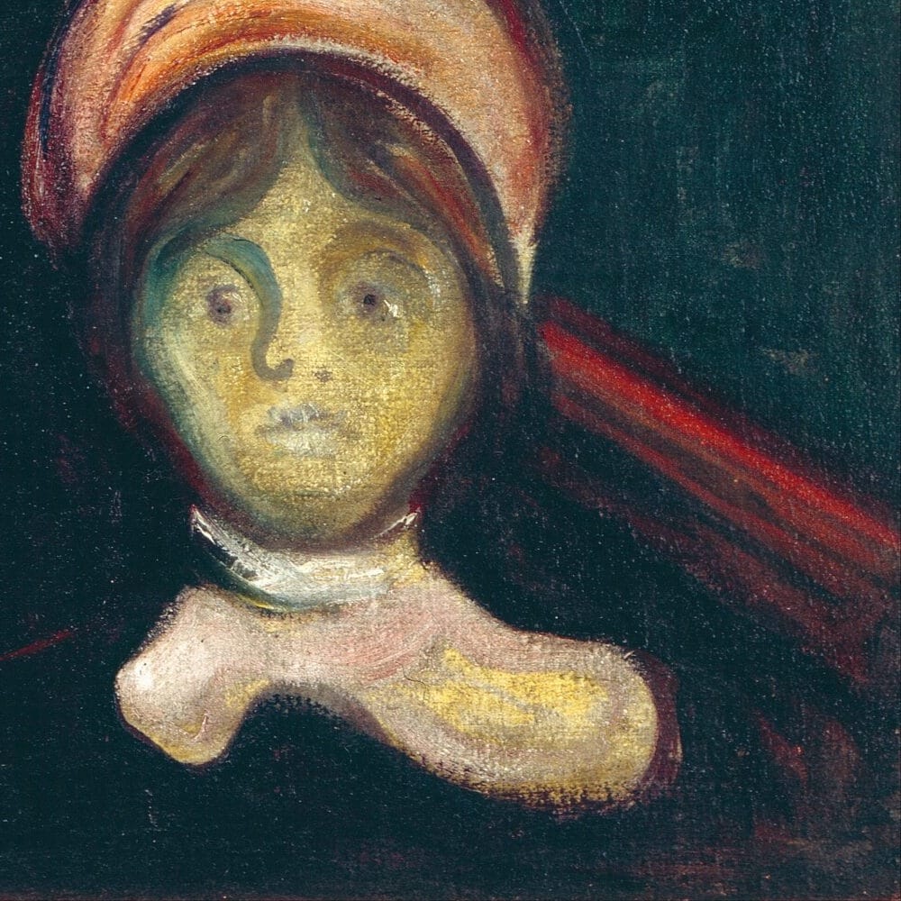 Detail of Anxiety by Edvard Munch showing the brushwork and surface texture of the painting Detail of Anxiety by Edvard Munch showing the brushwork and surface texture of the painting