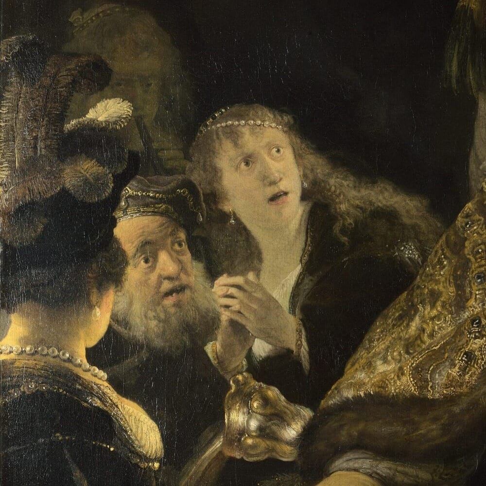 Detail of Belshazzar's Feast by Rembrandt van Rijn showing the brushwork and surface texture of the painting Detail of Belshazzar's Feast by Rembrandt van Rijn showing the brushwork and surface texture of the painting