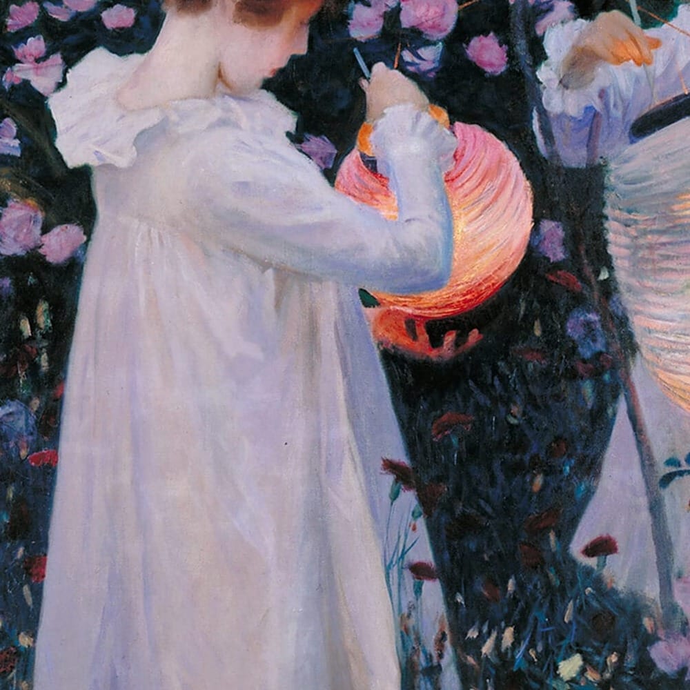 Detail of Carnation, Lily, Lily, Rose by John Singer Sargent showing the brushwork and surface texture of the painting Detail of Carnation, Lily, Lily, Rose by John Singer Sargent showing the brushwork and surface texture of the painting