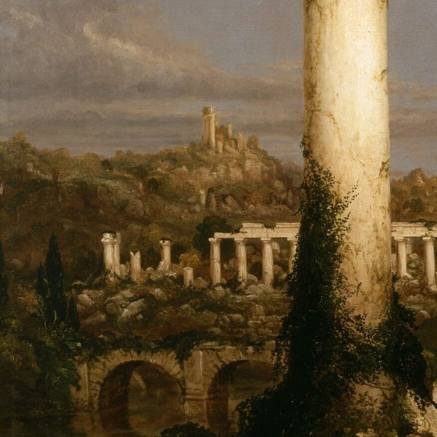 Detail of Desolation by Thomas Cole showing the brushwork and surface texture of the painting Detail of Desolation by Thomas Cole showing the brushwork and surface texture of the painting