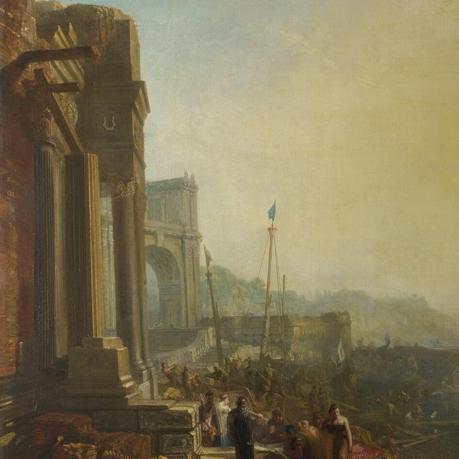 Detail of Dido Building Carthage by J.M.W. Turner showing the brushwork and surface texture of the painting Detail of Dido Building Carthage by J.M.W. Turner showing the brushwork and surface texture of the painting