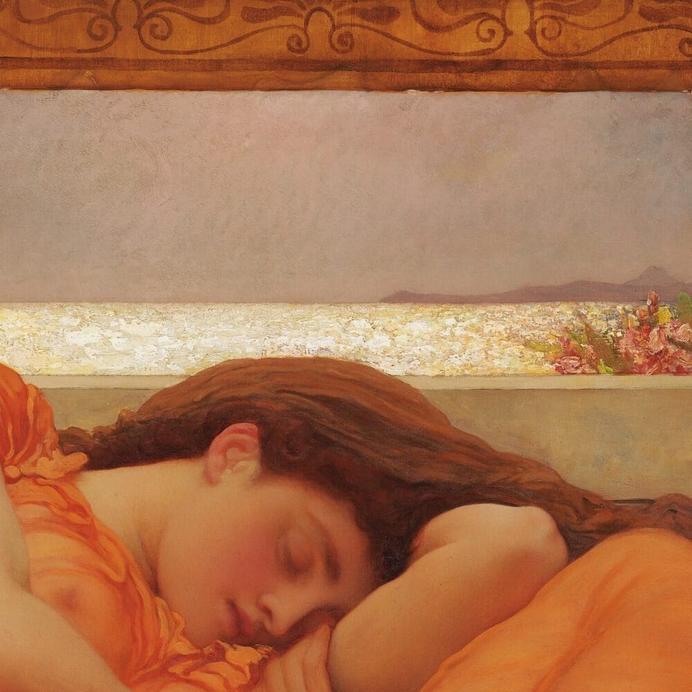 Detail of Flaming June by Frederic Leighton showing the brushwork and surface texture of the painting Detail of Flaming June by Frederic Leighton showing the brushwork and surface texture of the painting