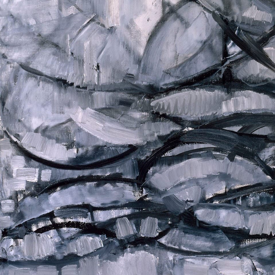 Detail of Gray Tree by Piet Mondrian showing the brushwork and surface texture of the painting Detail of Gray Tree by Piet Mondrian showing the brushwork and surface texture of the painting