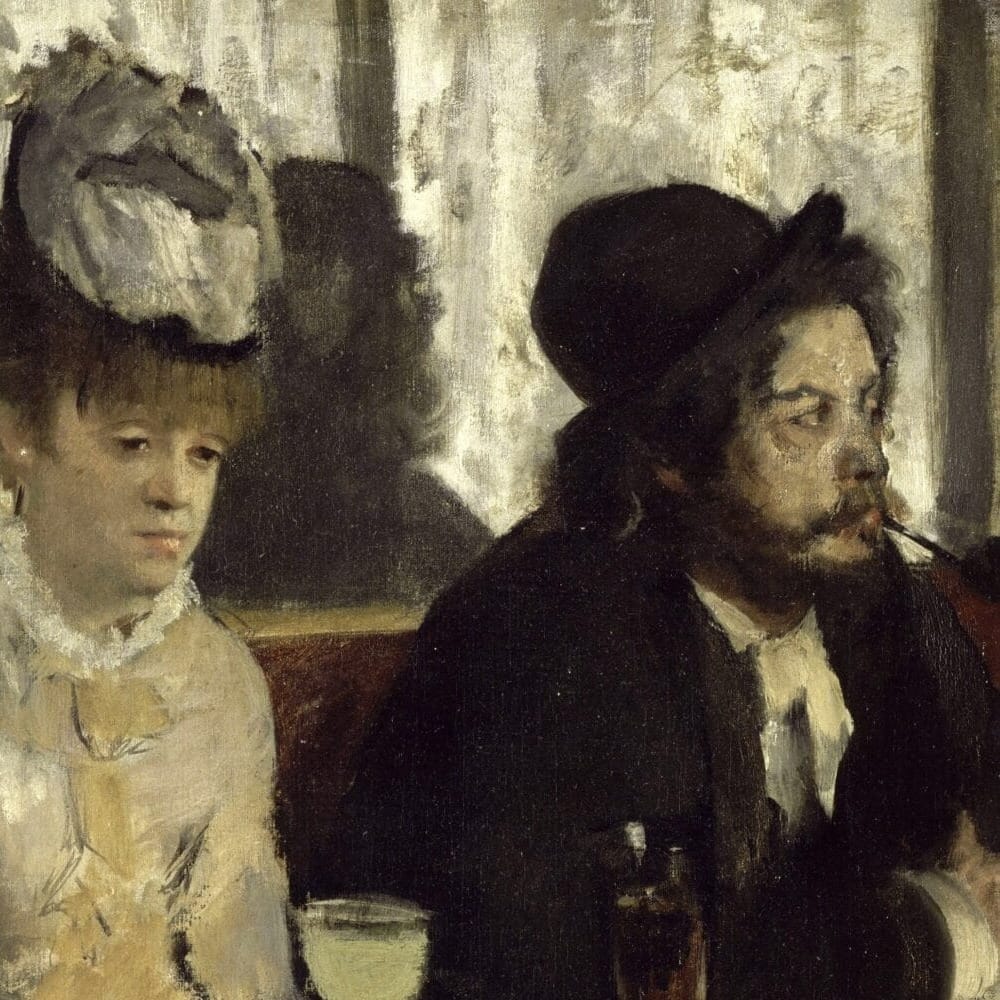 Detail of In a Cafe (L'Absinthe) by Edgar Degas showing the brushwork and surface texture of the painting Detail of In a Cafe (L'Absinthe) by Edgar Degas showing the brushwork and surface texture of the painting