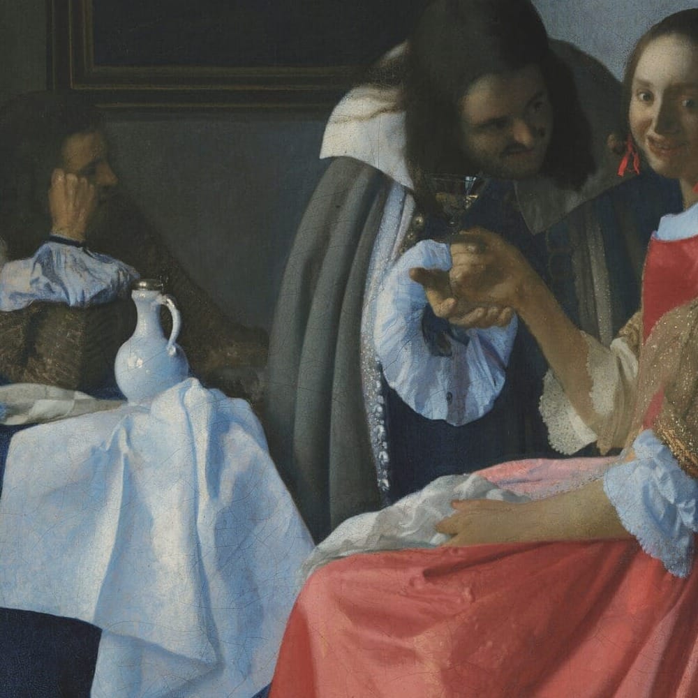 Detail of Lady With A Wine Glass by Johannes Vermeer showing the brushwork and surface texture of the painting Detail of Lady With A Wine Glass by Johannes Vermeer showing the brushwork and surface texture of the painting