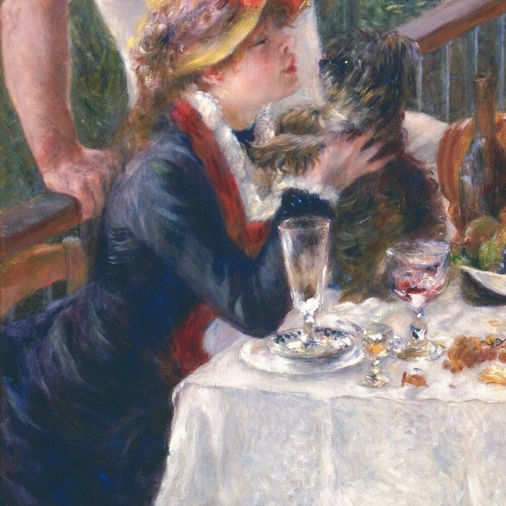 Detail of Luncheon of the Boating Party by Pierre-Auguste Renoir showing the brushwork and surface texture of the painting Detail of Luncheon of the Boating Party by Pierre-Auguste Renoir showing the brushwork and surface texture of the painting