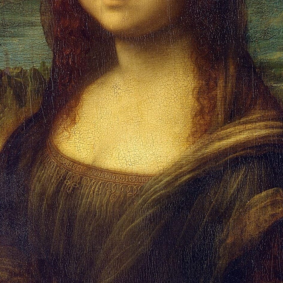 Detail of Mona Lisa by Leonardo da Vinci showing the brushwork and surface texture of the painting Detail of Mona Lisa by Leonardo da Vinci showing the brushwork and surface texture of the painting