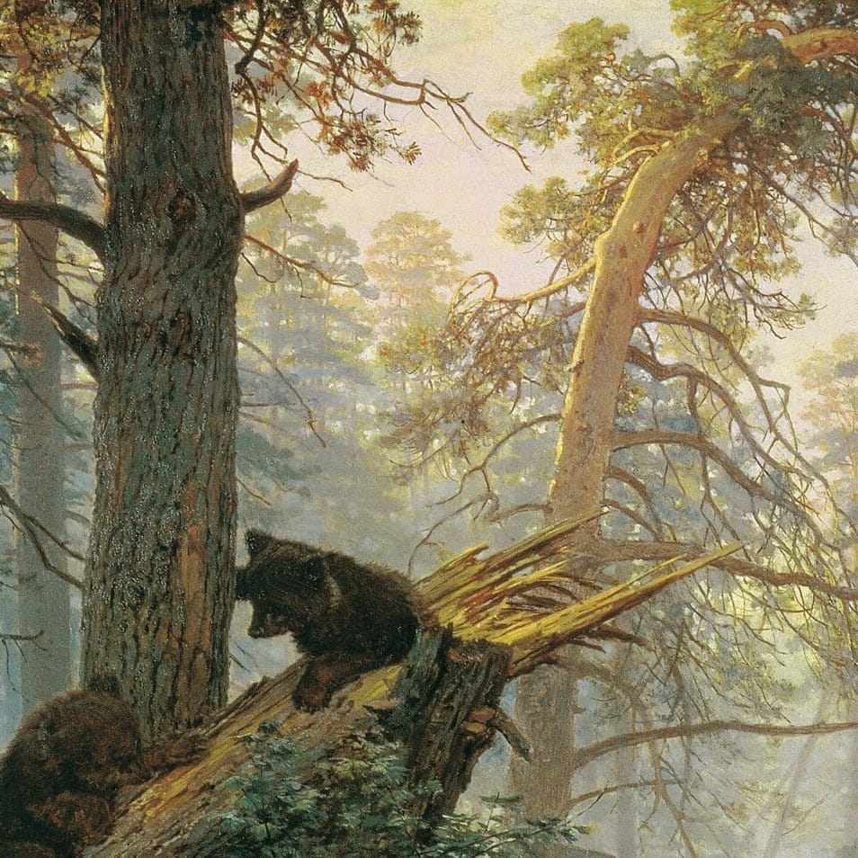 Detail of Morning in a Pine Forest by Ivan Shishkin showing the brushwork and surface texture of the painting Detail of Morning in a Pine Forest by Ivan Shishkin showing the brushwork and surface texture of the painting