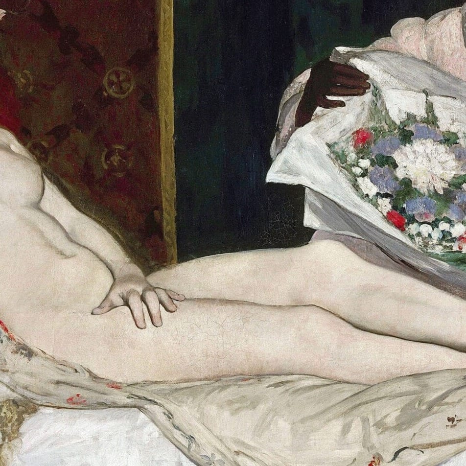 Detail of Olympia by Édouard Manet showing the brushwork and surface texture of the painting Detail of Olympia by Édouard Manet showing the brushwork and surface texture of the painting