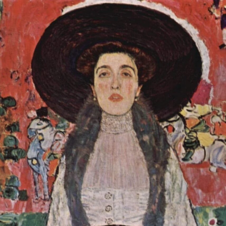 Detail of Portrait of Adele Bloch-Bauer II by Gustav Klimt showing the brushwork and surface texture of the painting Detail of Portrait of Adele Bloch-Bauer II by Gustav Klimt showing the brushwork and surface texture of the painting