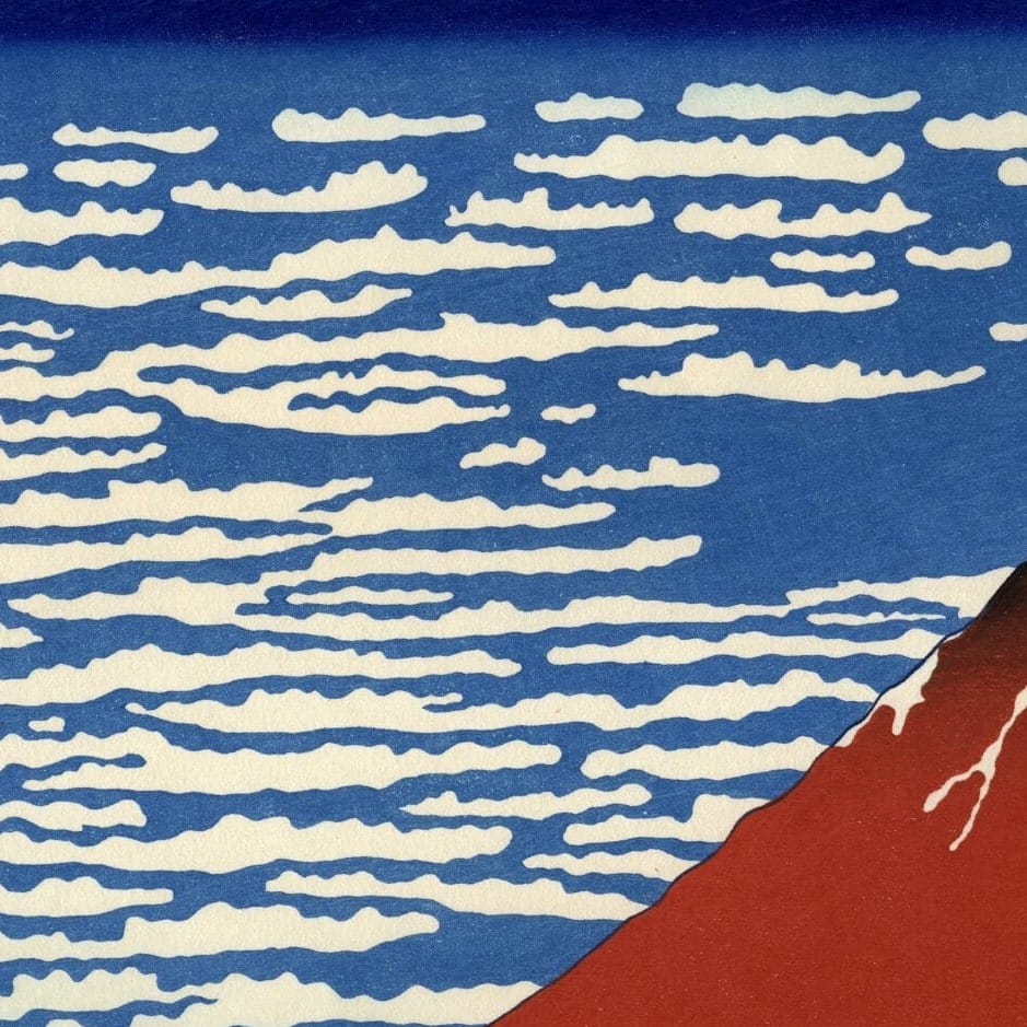 Detail of Red Fuji (Southern Wind Clear Morning) by Katsushika Hokusai showing the brushwork and surface texture of the painting Detail of Red Fuji (Southern Wind Clear Morning) by Katsushika Hokusai showing the brushwork and surface texture of the painting