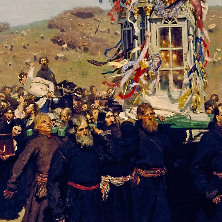 Detail of Religious Procession in Kursk Province by Ilya Repin showing the brushwork and surface texture of the painting Detail of Religious Procession in Kursk Province by Ilya Repin showing the brushwork and surface texture of the painting