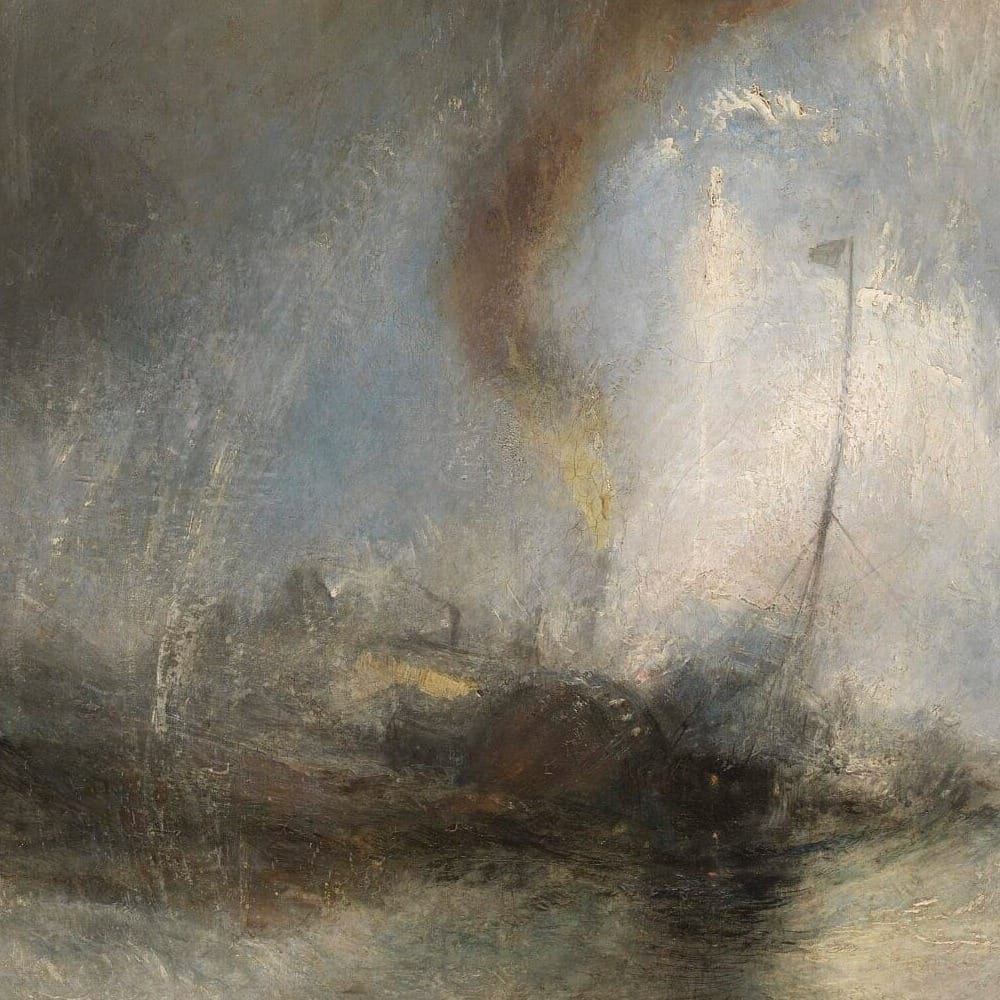Detail of Snow Storm - Steam-Boat off a Harbour's Mouth by J.M.W. Turner showing the brushwork and surface texture of the painting Detail of Snow Storm - Steam-Boat off a Harbour's Mouth by J.M.W. Turner showing the brushwork and surface texture of the painting