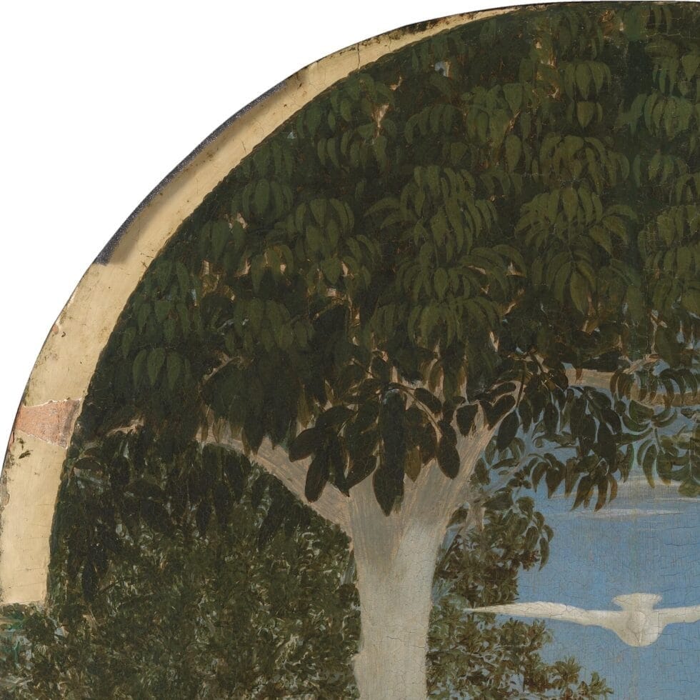 Detail of The Baptism of Christ by Piero della Francesca showing the brushwork and surface texture of the painting Detail of The Baptism of Christ by Piero della Francesca showing the brushwork and surface texture of the painting