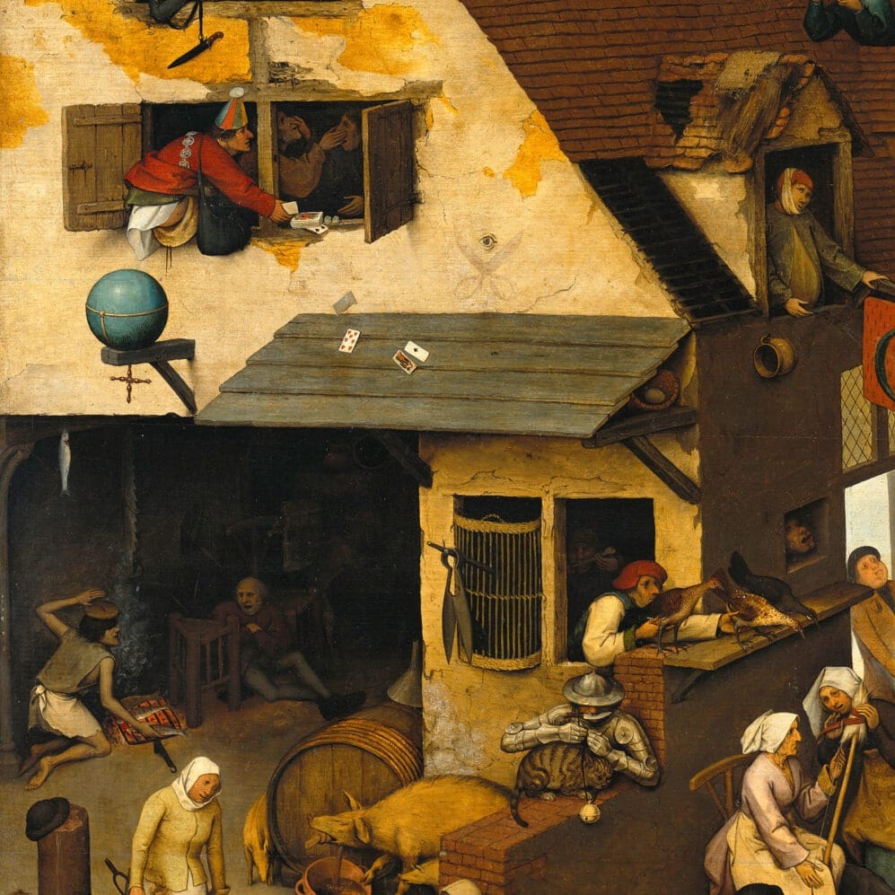 Detail of The Blue Cloak by Pieter Bruegel the Elder showing the brushwork and surface texture of the painting Detail of The Blue Cloak by Pieter Bruegel the Elder showing the brushwork and surface texture of the painting