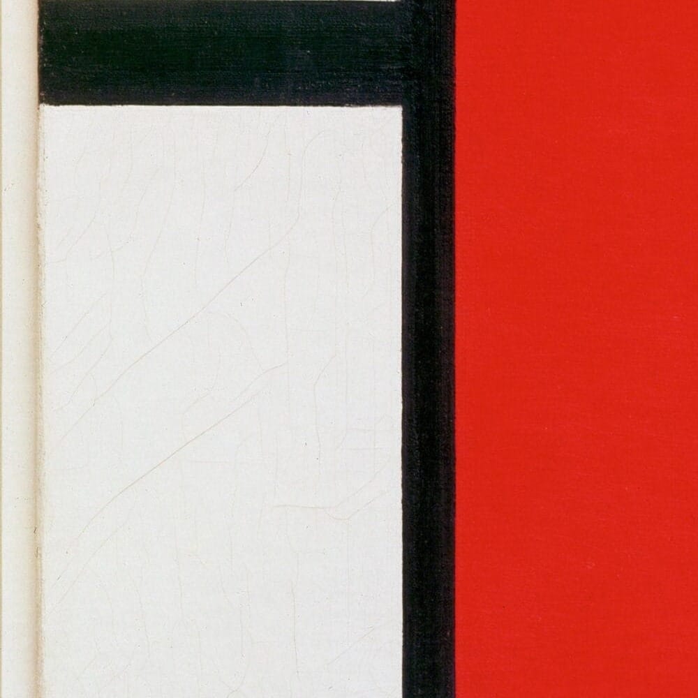 Detail of Composition with Red, Yellow and Blue by Piet Mondrian showing the brushwork and surface texture of the painting Detail of Composition with Red, Yellow and Blue by Piet Mondrian showing the brushwork and surface texture of the painting