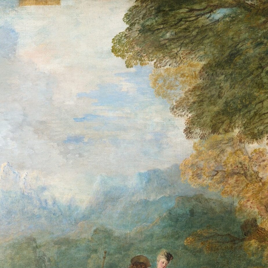 Detail of The Embarkation for Cythera by Antoine Watteau showing the brushwork and surface texture of the painting Detail of The Embarkation for Cythera by Antoine Watteau showing the brushwork and surface texture of the painting