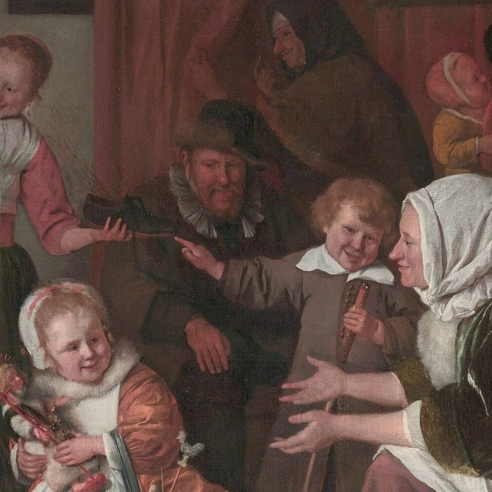 Detail of The Feast of Saint Nicholas by Jan Steen showing the brushwork and surface texture of the painting Detail of The Feast of Saint Nicholas by Jan Steen showing the brushwork and surface texture of the painting