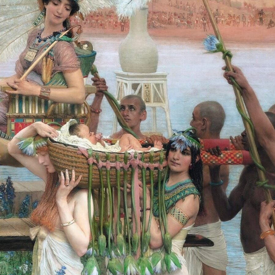 Detail of The Finding of Moses by Lawrence Alma-Tadema showing the brushwork and surface texture of the painting Detail of The Finding of Moses by Lawrence Alma-Tadema showing the brushwork and surface texture of the painting