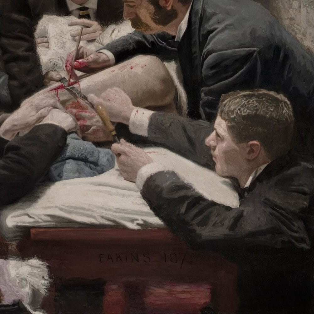 Detail of The Gross Clinic by Thomas Eakins showing the brushwork and surface texture of the painting Detail of The Gross Clinic by Thomas Eakins showing the brushwork and surface texture of the painting