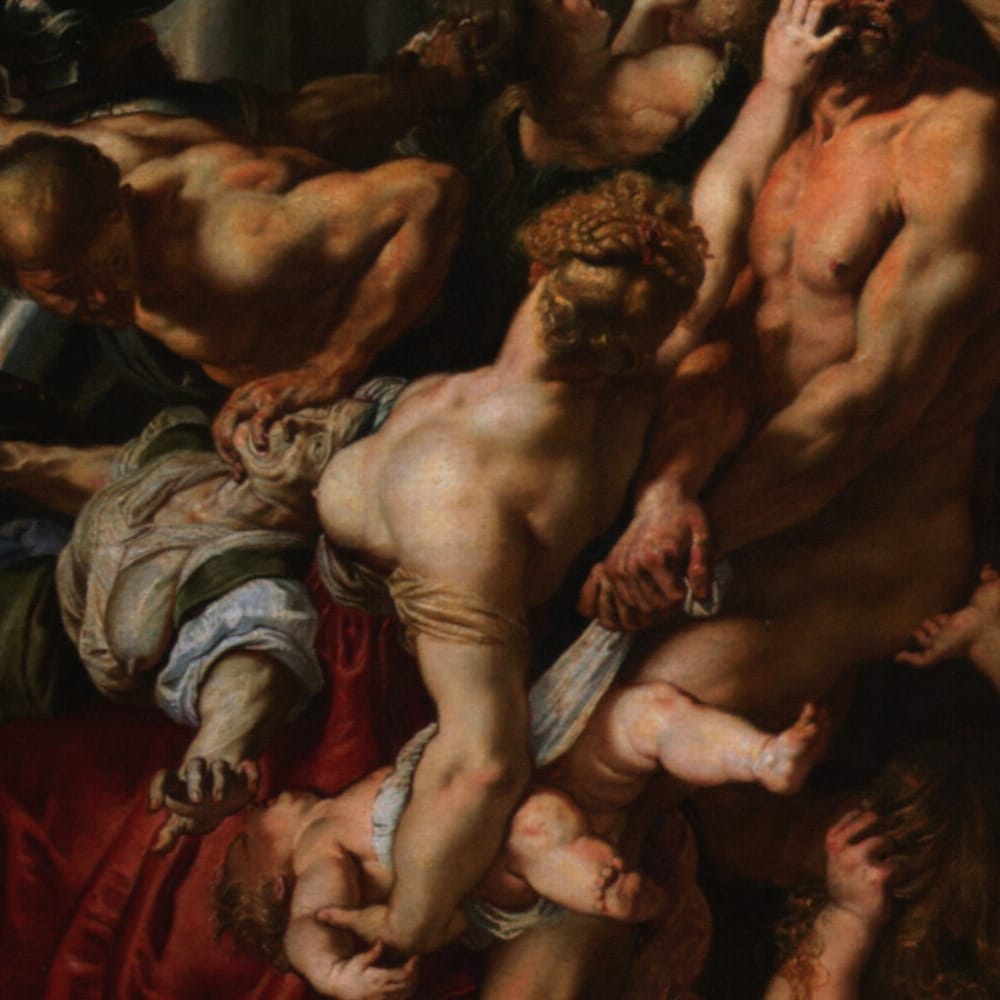 Detail of The Massacre of the Innocents by Peter Paul Rubens showing the brushwork and surface texture of the painting Detail of The Massacre of the Innocents by Peter Paul Rubens showing the brushwork and surface texture of the painting