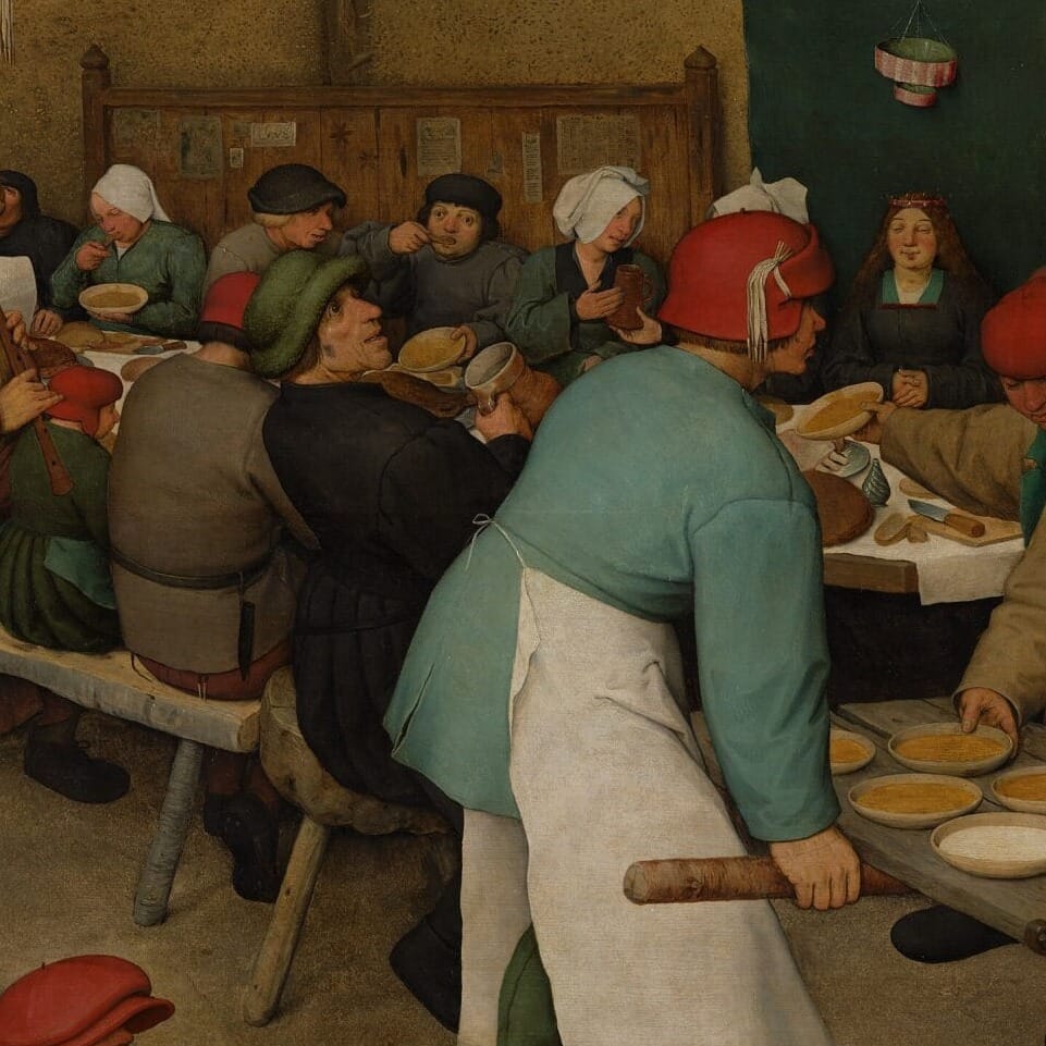 Detail of The Peasant Wedding by Pieter Bruegel the Elder showing the brushwork and surface texture of the painting Detail of The Peasant Wedding by Pieter Bruegel the Elder showing the brushwork and surface texture of the painting