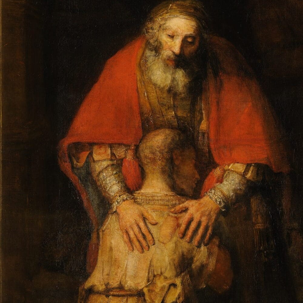 Detail of The Return of the Prodigal Son by Rembrandt van Rijn showing the brushwork and surface texture of the painting Detail of The Return of the Prodigal Son by Rembrandt van Rijn showing the brushwork and surface texture of the painting