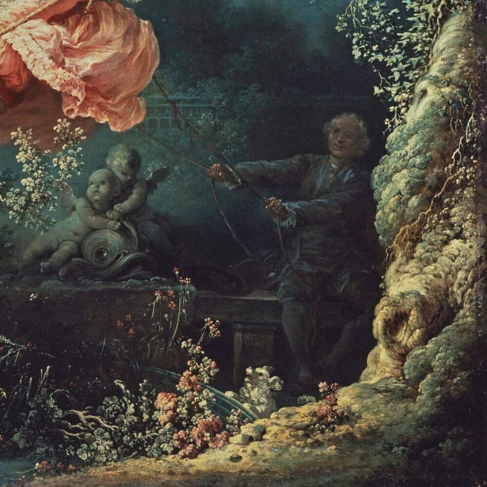 Detail of The Swing by Jean-Honoré Fragonard showing the brushwork and surface texture of the painting Detail of The Swing by Jean-Honoré Fragonard showing the brushwork and surface texture of the painting