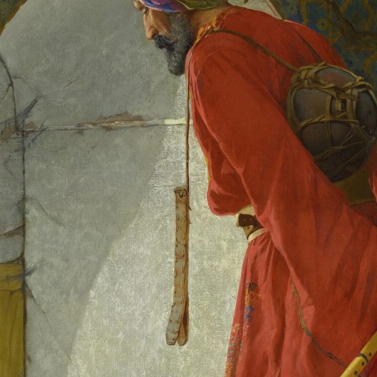 Detail of The Tortoise Trainer by Osman Hamdi Bey showing the brushwork and surface texture of the painting Detail of The Tortoise Trainer by Osman Hamdi Bey showing the brushwork and surface texture of the painting