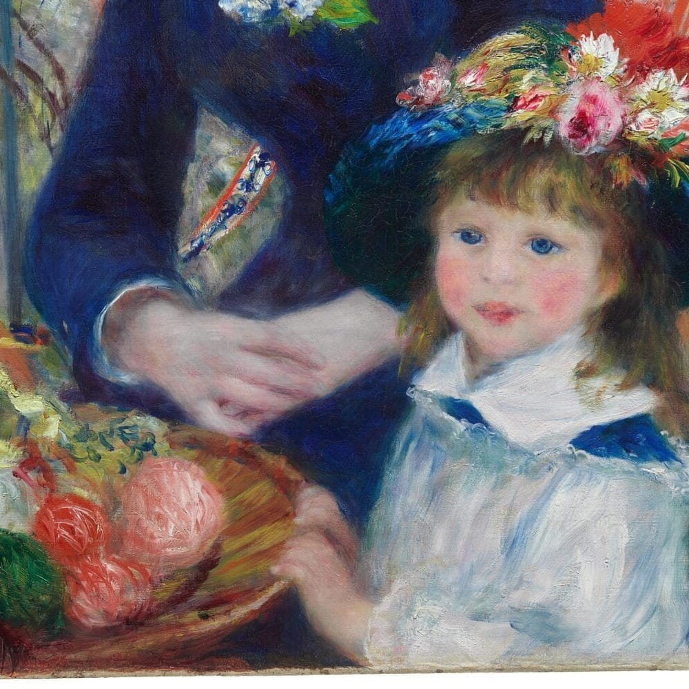 Detail of Two Sisters (On the Terrace) by Pierre-Auguste Renoir showing the brushwork and surface texture of the painting Detail of Two Sisters (On the Terrace) by Pierre-Auguste Renoir showing the brushwork and surface texture of the painting