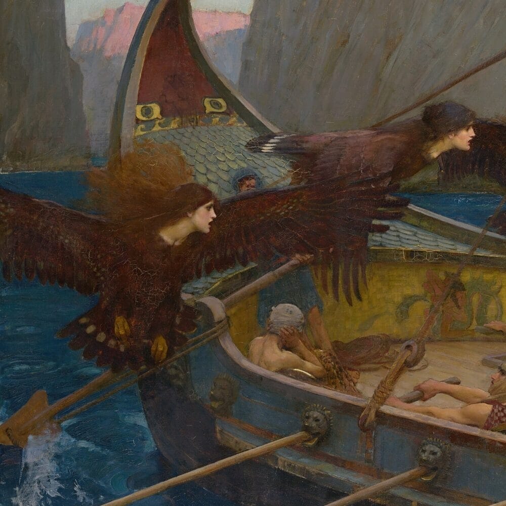 Detail of Ulysses and the Sirens by John William Waterhouse showing the brushwork and surface texture of the painting Detail of Ulysses and the Sirens by John William Waterhouse showing the brushwork and surface texture of the painting