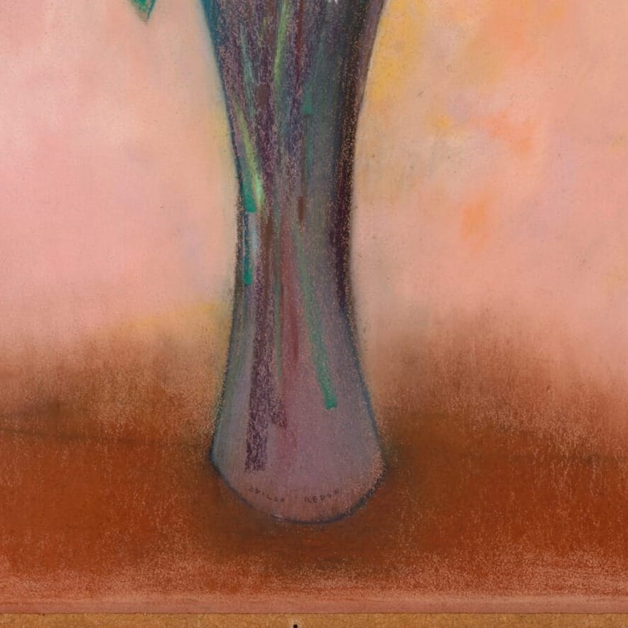 Detail of Vase of Flowers by Odilon Redon showing the brushwork and surface texture of the painting Detail of Vase of Flowers by Odilon Redon showing the brushwork and surface texture of the painting