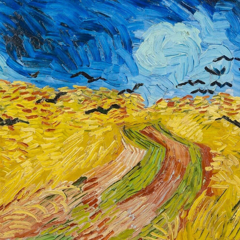 Detail of Wheatfield With Crows by Vincent van Gogh showing the brushwork and surface texture of the painting Detail of Wheatfield With Crows by Vincent van Gogh showing the brushwork and surface texture of the painting