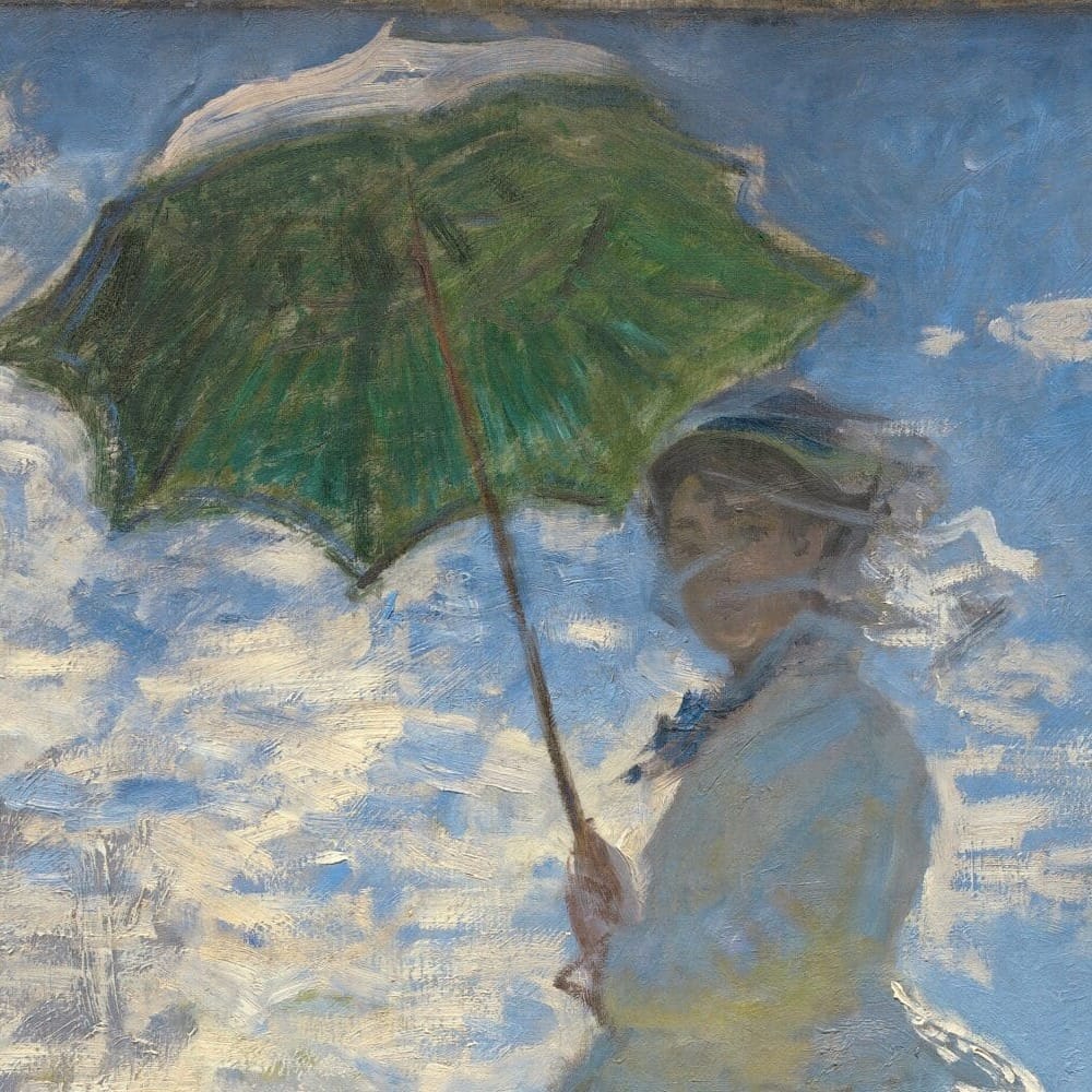 Detail of Woman with a Parasol by Claude Monet showing the brushwork and surface texture of the painting Detail of Woman with a Parasol by Claude Monet showing the brushwork and surface texture of the painting